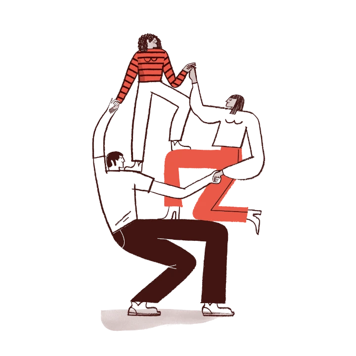 Marra illustration of people lifting and steadying each other